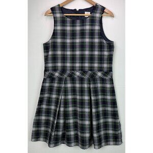 Lands' End Kids Plaid Jumper Dress School Uniform Blue White Green Yellow Sz 16